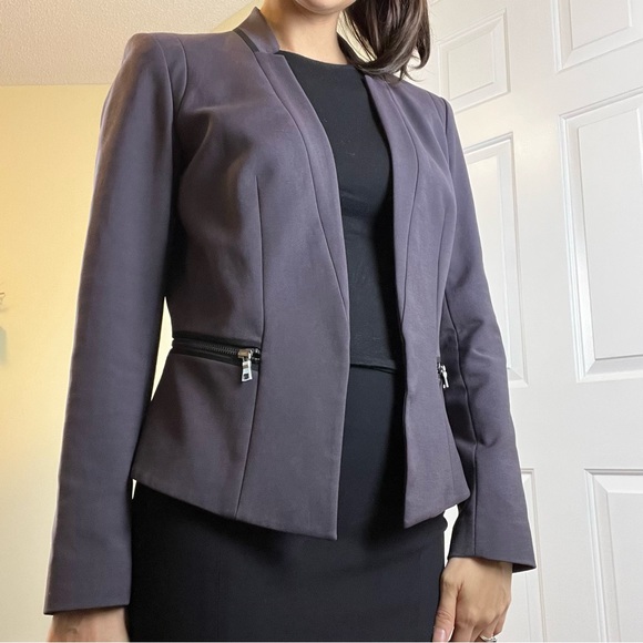 Rebecca Taylor Open Front Silk Blend Peplum Blazer with Zipper Waist Details - Picture 4 of 16